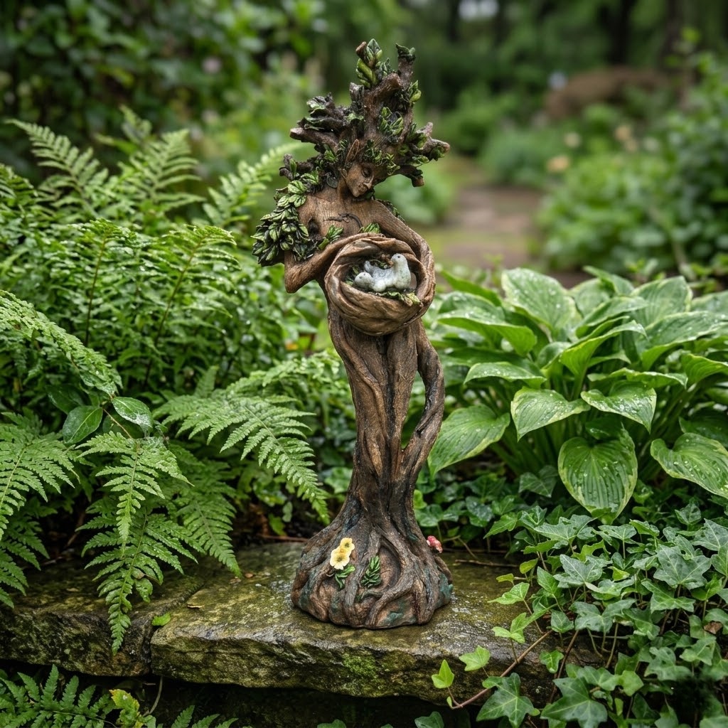 Fairy Garden Tree Spirit Statue with Bird Nest
