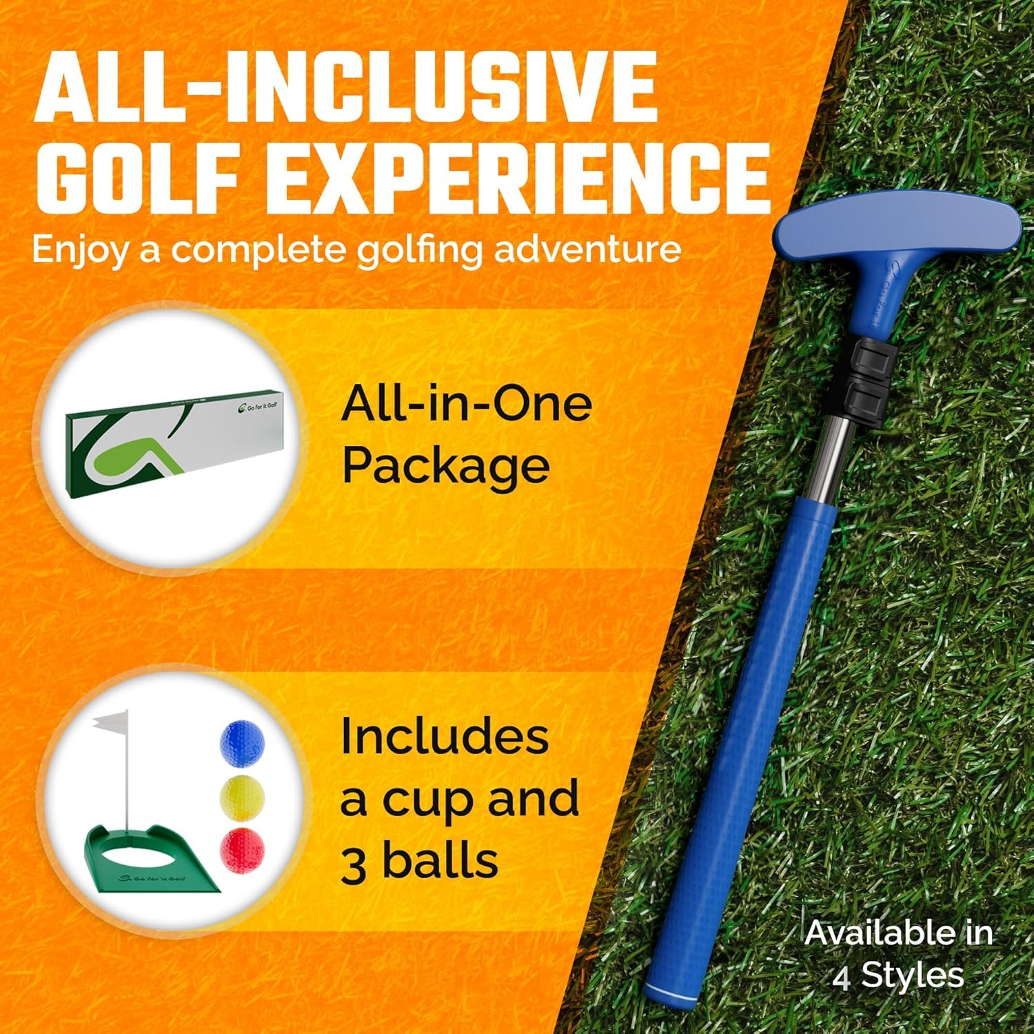 Extendable Shaft for Junior Golfers Includes 3 Balls ,Cup with Flag