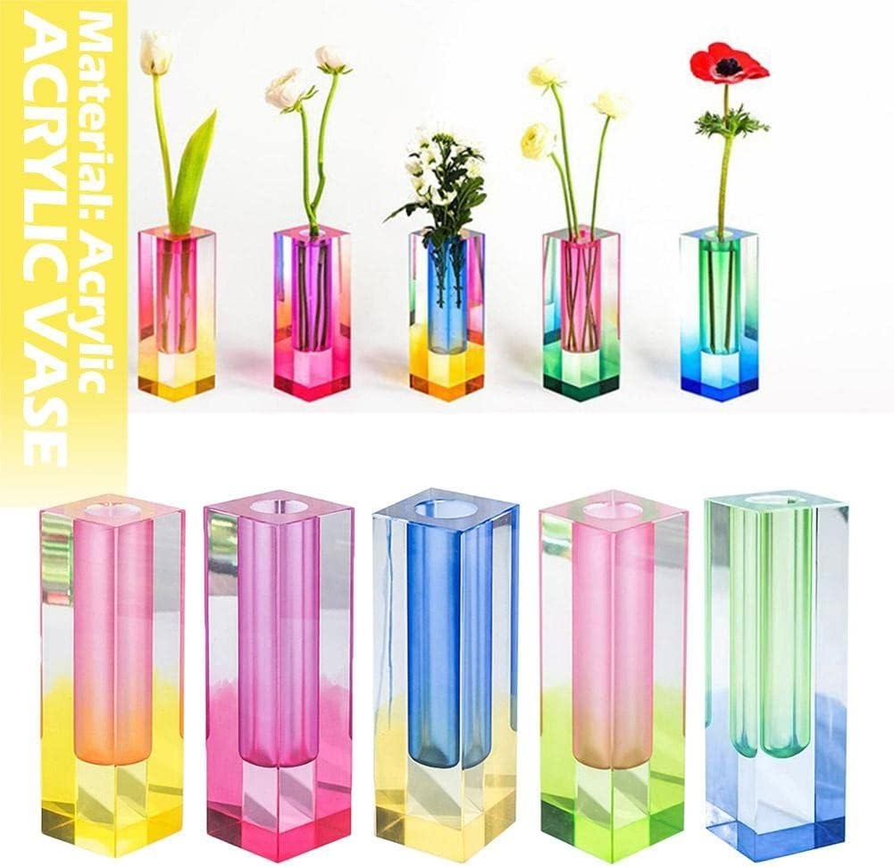 Acrylic Crystal Rainbow Color Square Bud Vase
