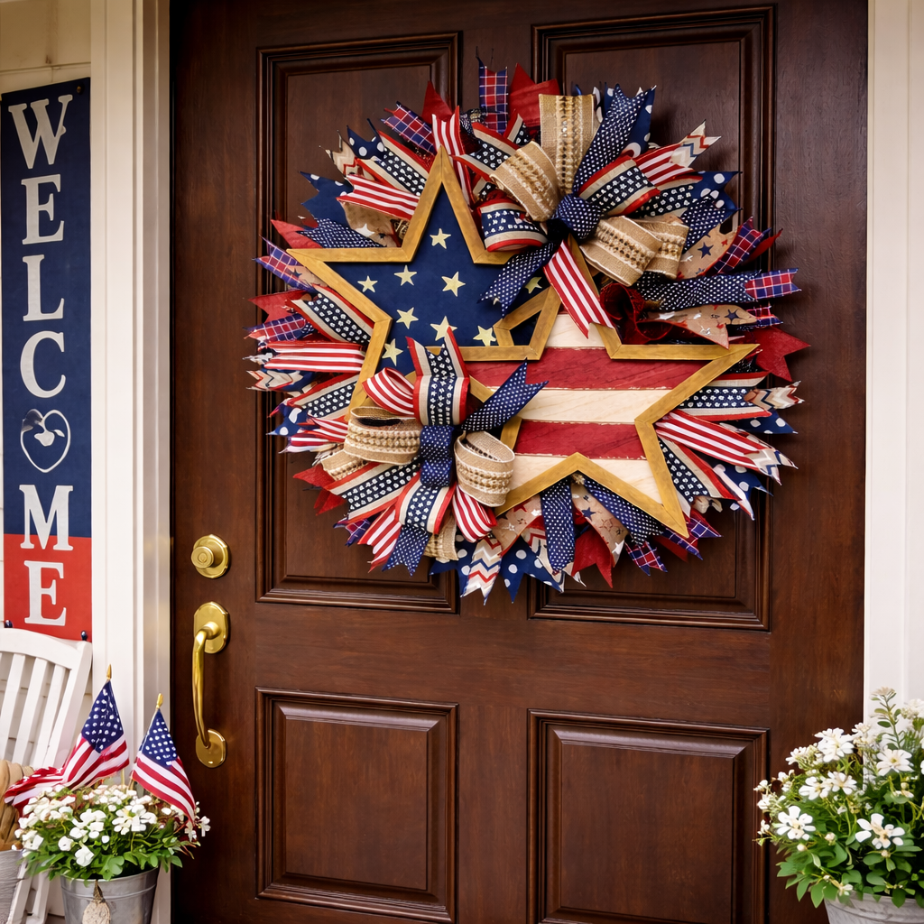 Patriotic Independence Day Wreath for Front Door