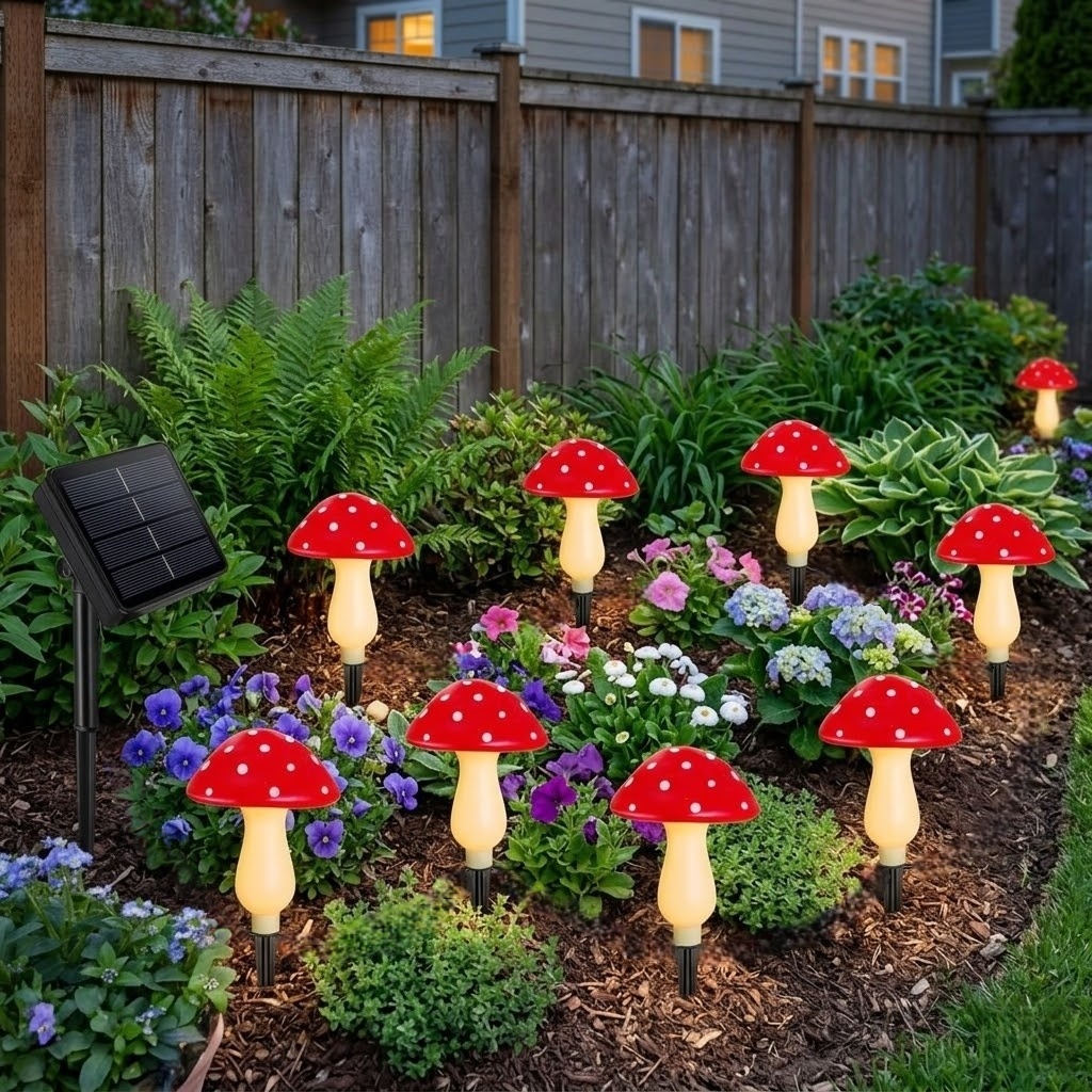 Red Mushroom Solar Lights for Outdoor Garden Decor