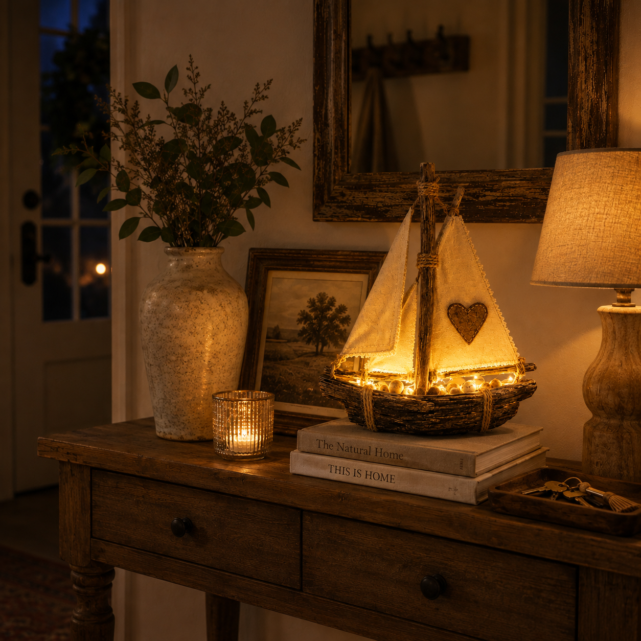 Lighted Rustic Sailboat Decor