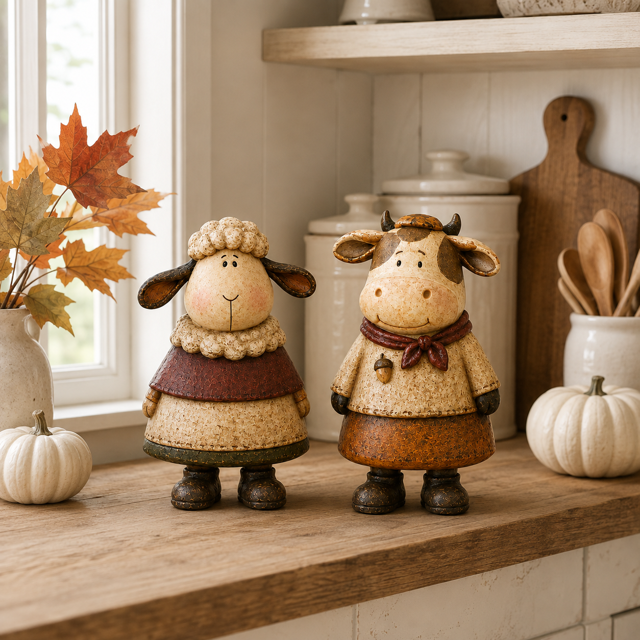 Vintage Harvest Sheep & Cow Figurines