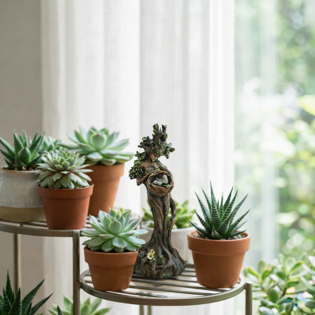 Fairy Garden Tree Spirit Statue with Bird Nest