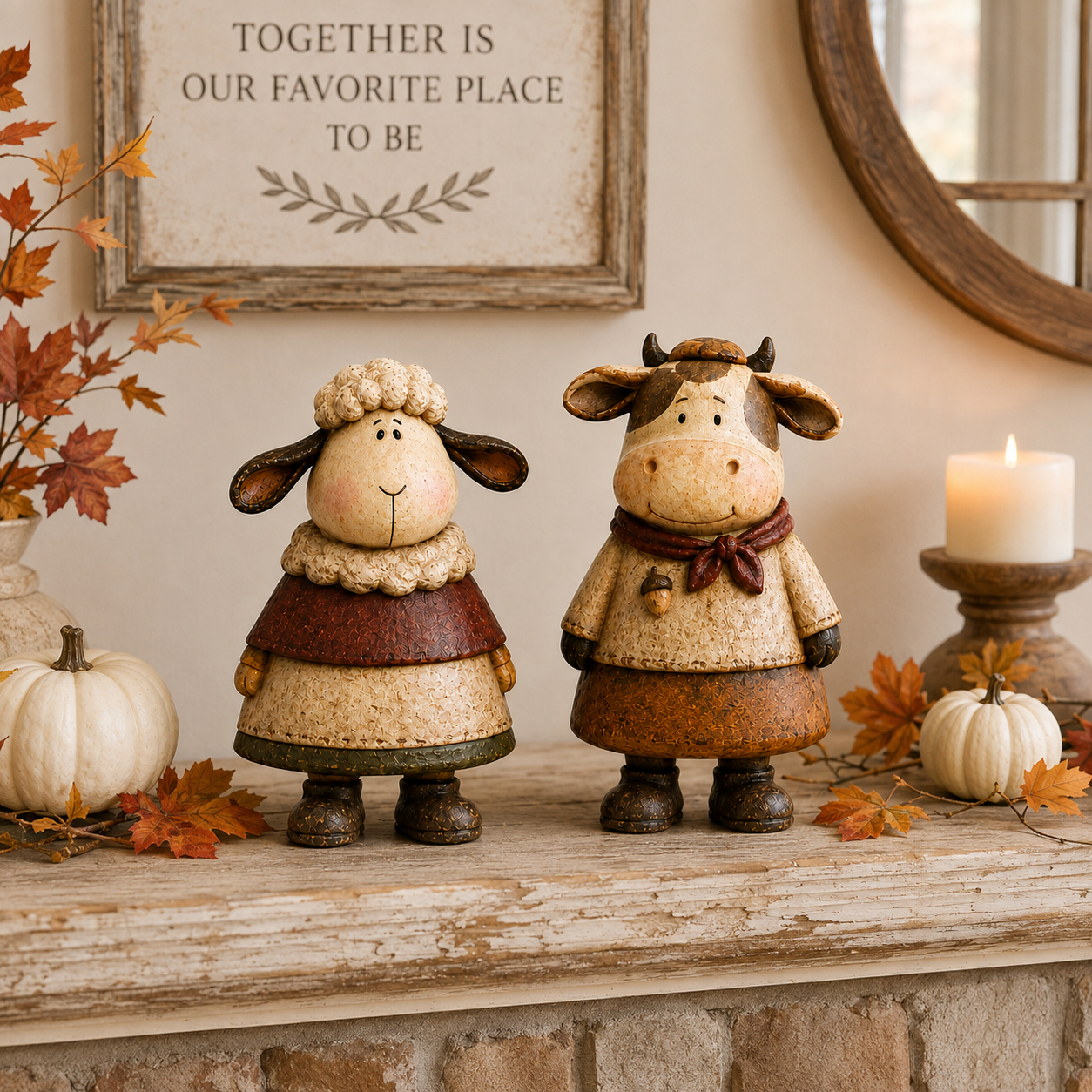 Vintage Harvest Sheep & Cow Figurines