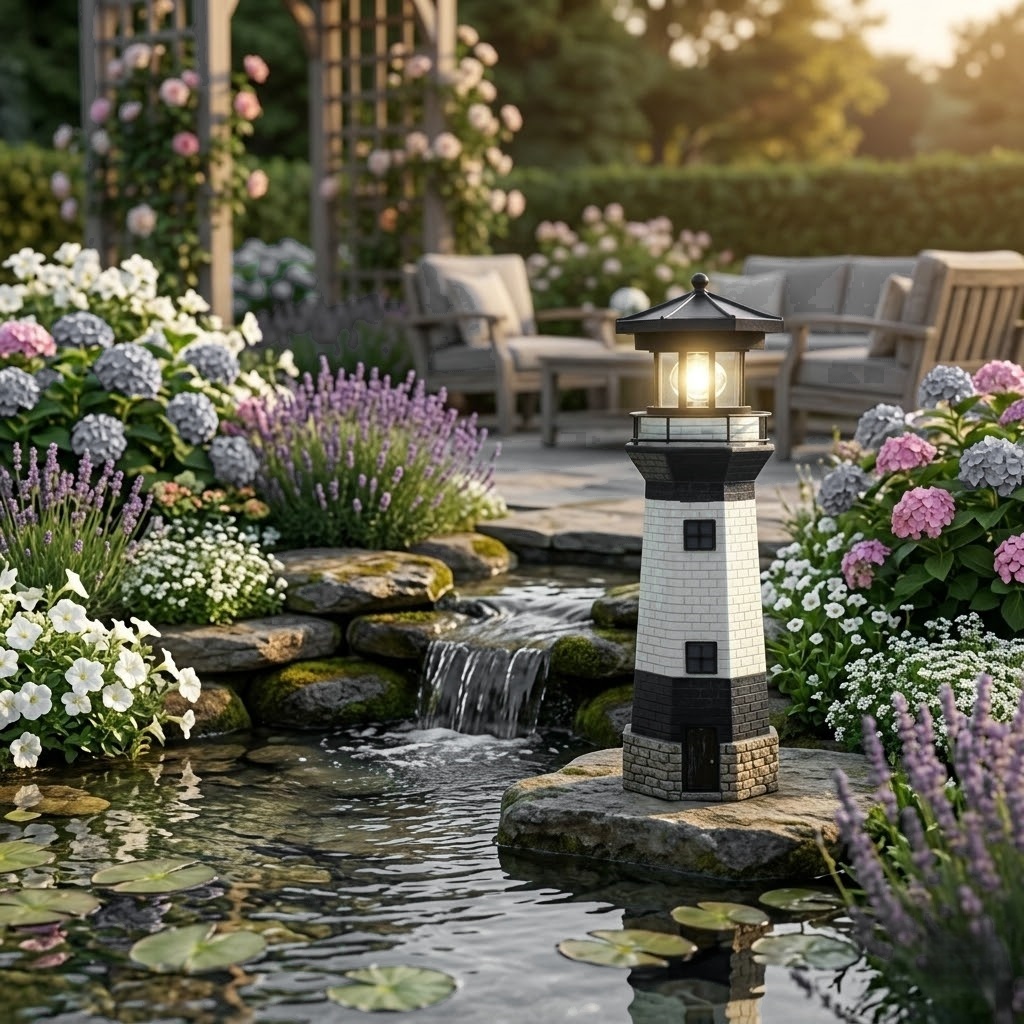 Solar Lighthouse Statue – Coastal Charm with LED Glow for Garden or Pathway