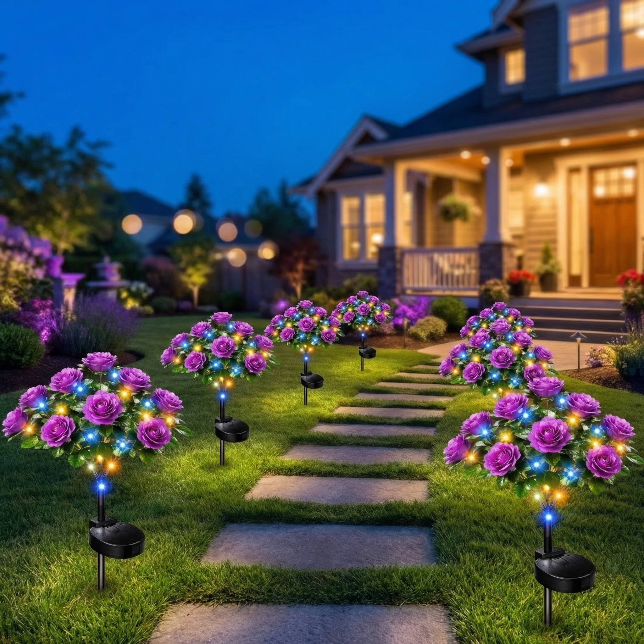 Solar Azalea Flower Garden Lights – Outdoor Waterproof LED Stake Lights, Lifelike Blooming Flowers