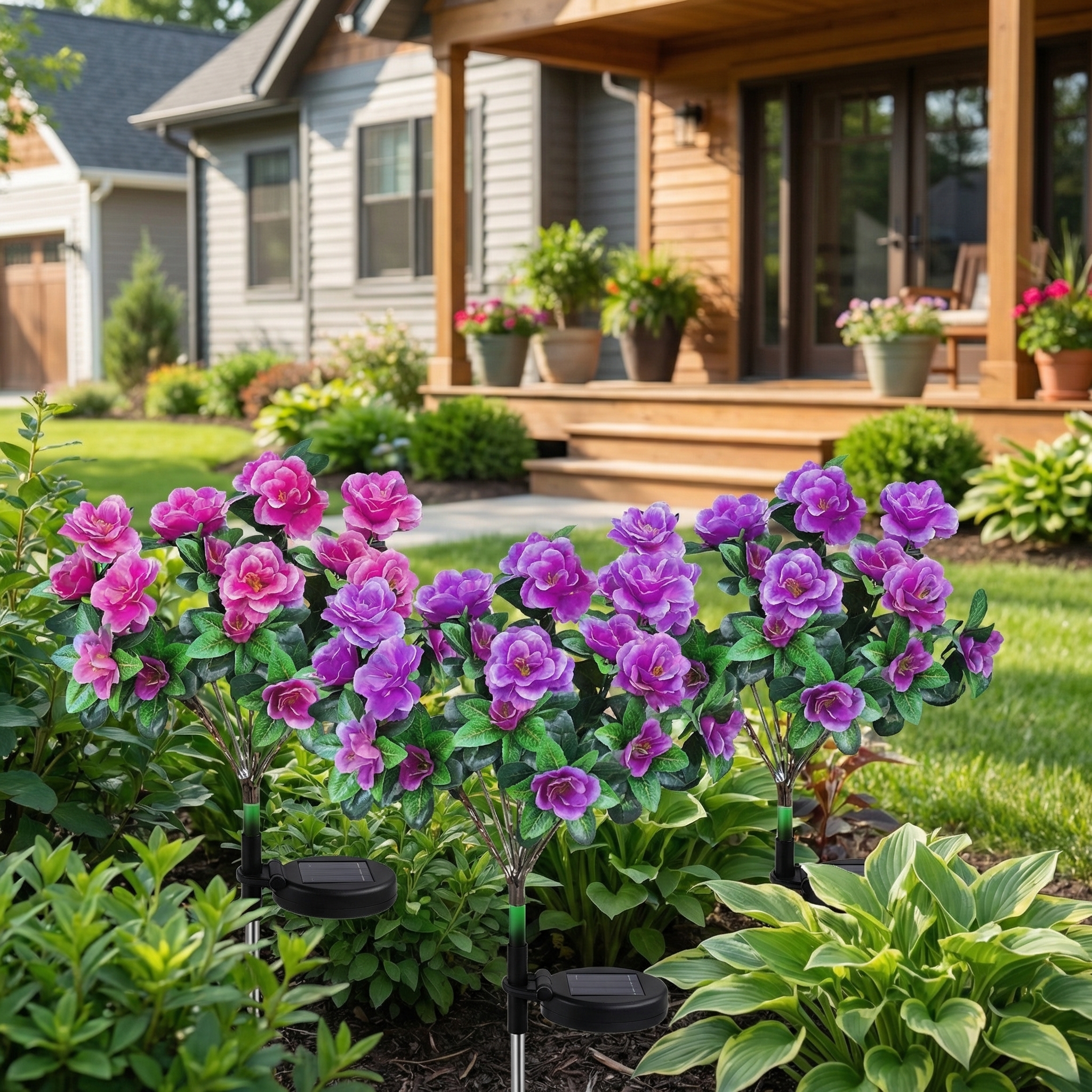 Solar Azalea Flower Garden Lights – Outdoor Waterproof LED Stake Lights, Lifelike Blooming Flowers