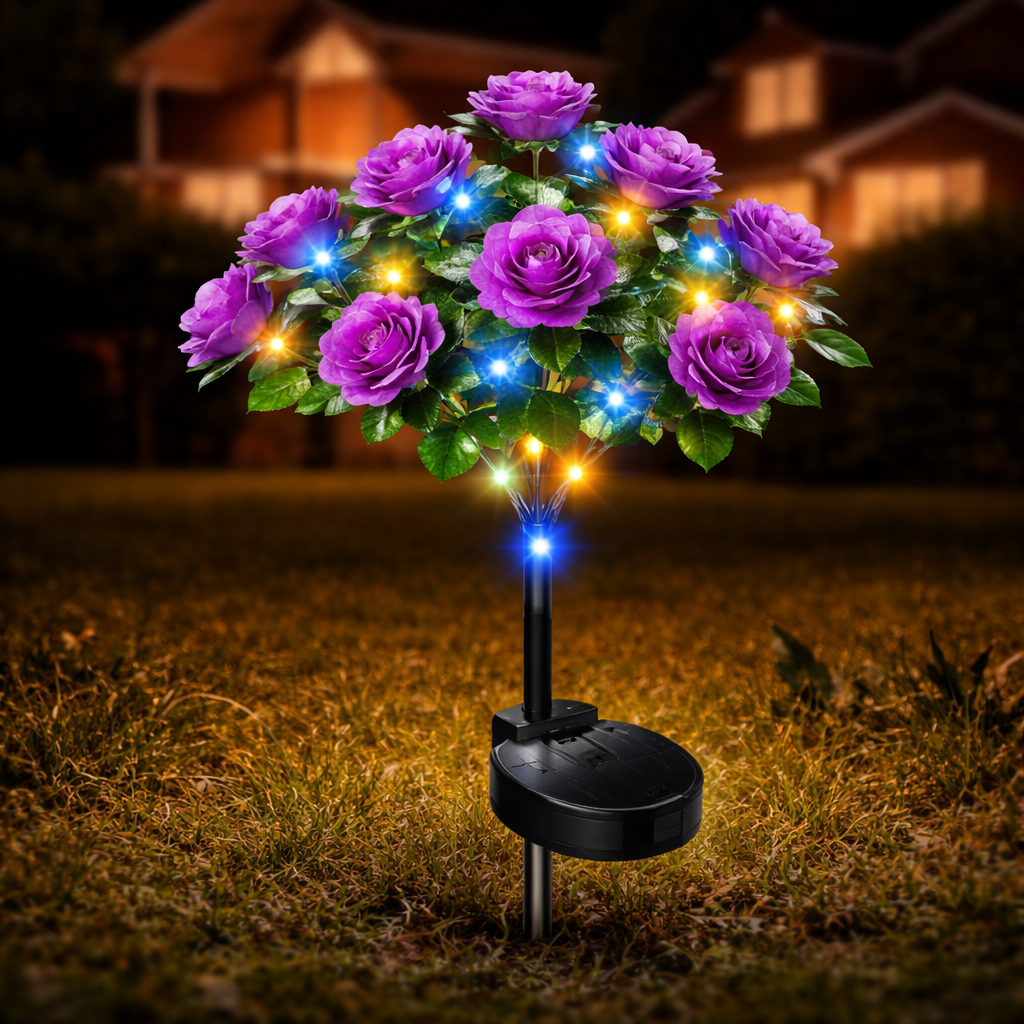 Solar Azalea Flower Garden Lights – Outdoor Waterproof LED Stake Lights, Lifelike Blooming Flowers