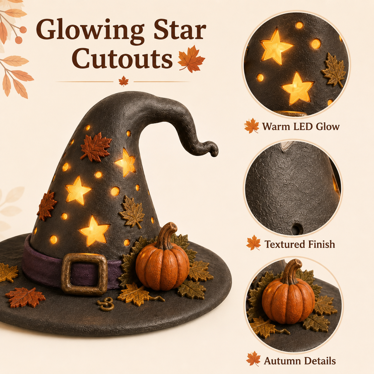 Autumn Witch Hat Tabletop Night Light – Lighted Fall Resin Decor