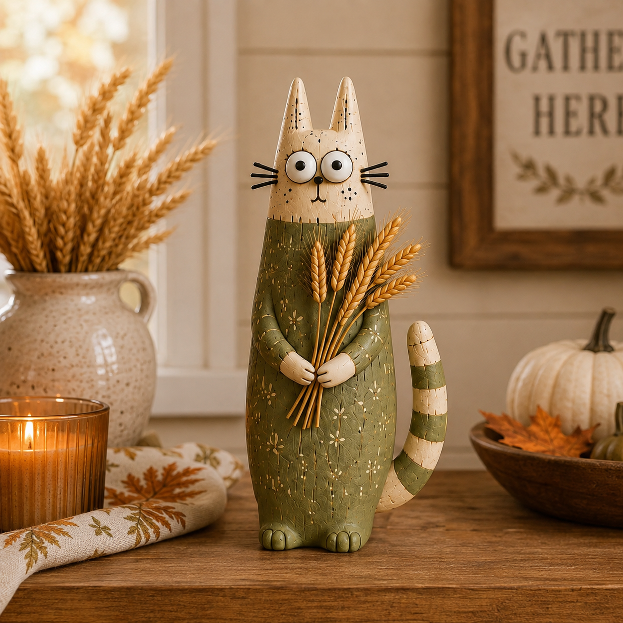 Autumn Whimsical Harvest Cat Figurine  