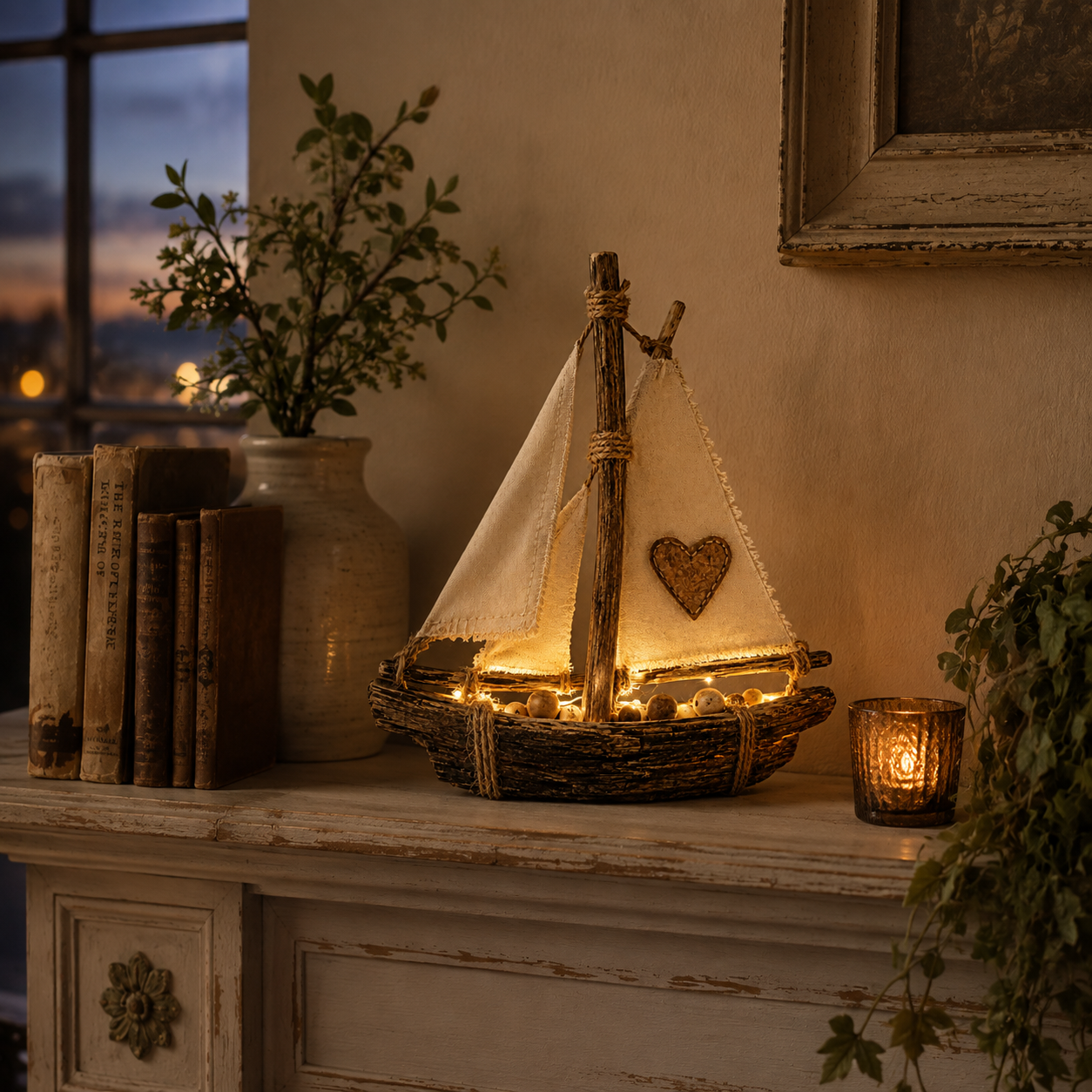 Lighted Rustic Sailboat Decor