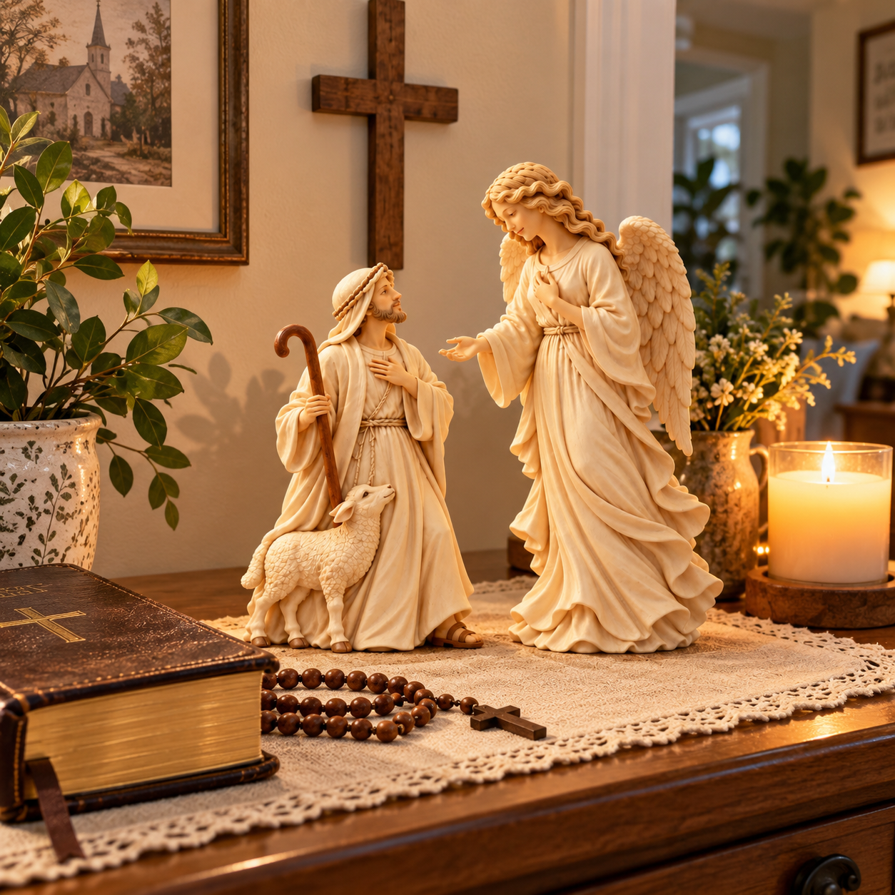 Shepherd & Angel Figurine Duo