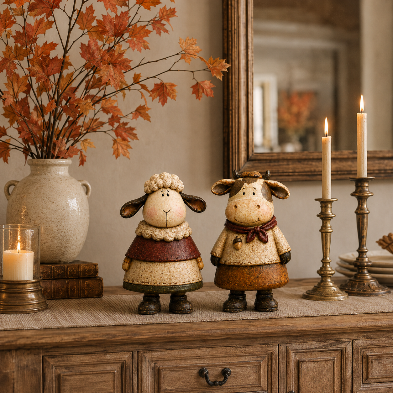 Vintage Harvest Sheep & Cow Figurines