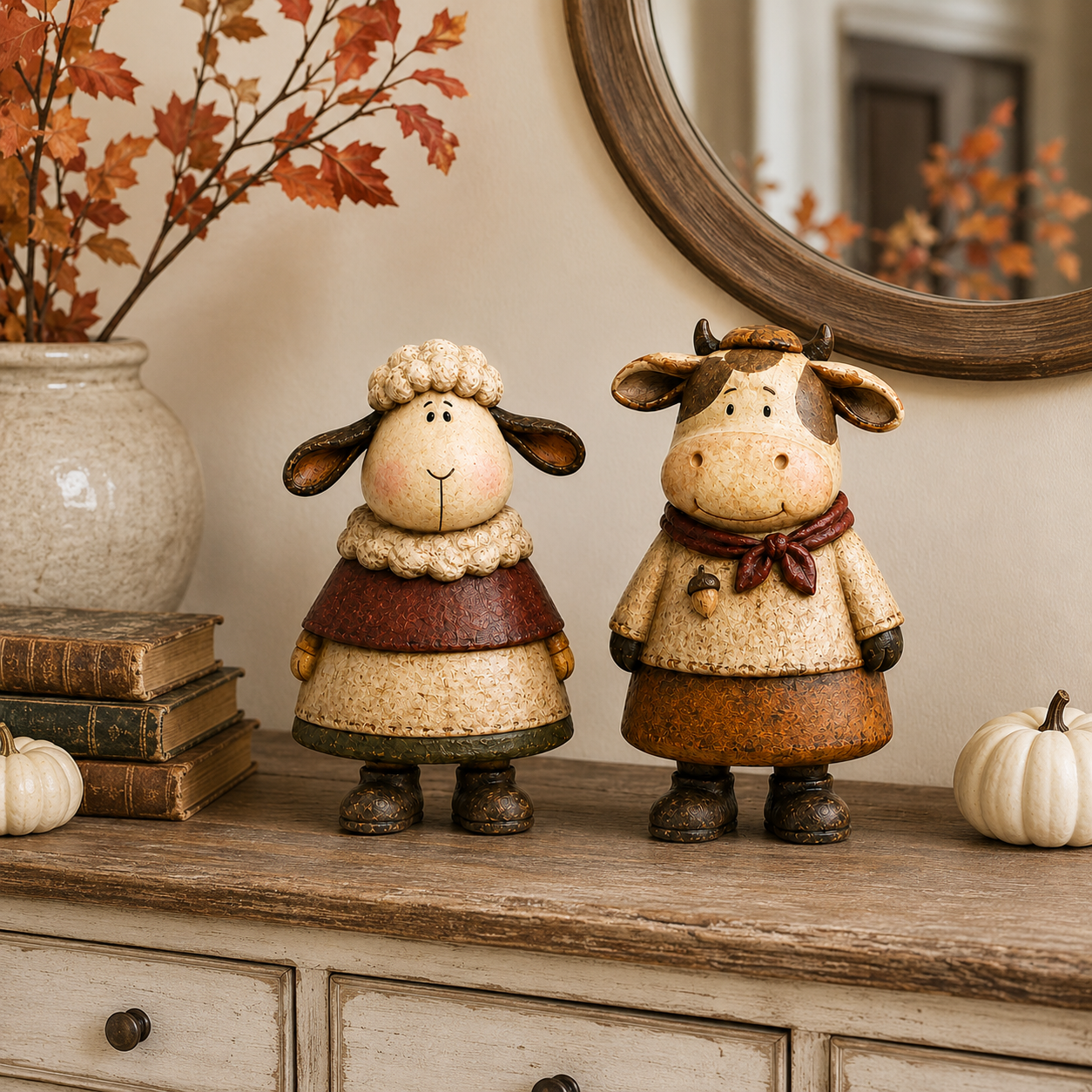 Vintage Harvest Sheep & Cow Figurines