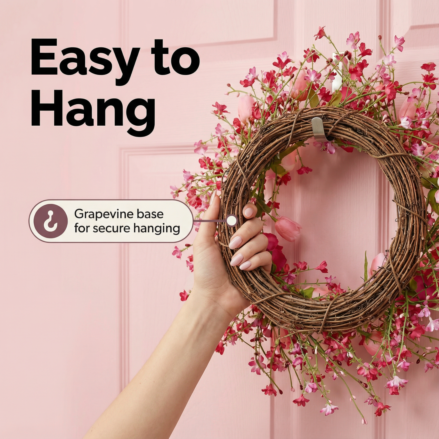 Valentine's Day Flower Wreath with Tulips Heart Berry for Window Porch Indoors Outside