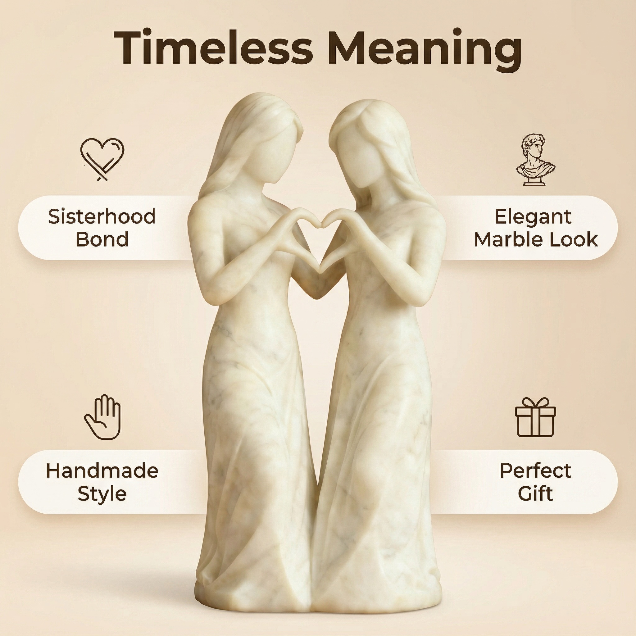 Celebrates Friendships Handmade White Marble Sisters Sculpture