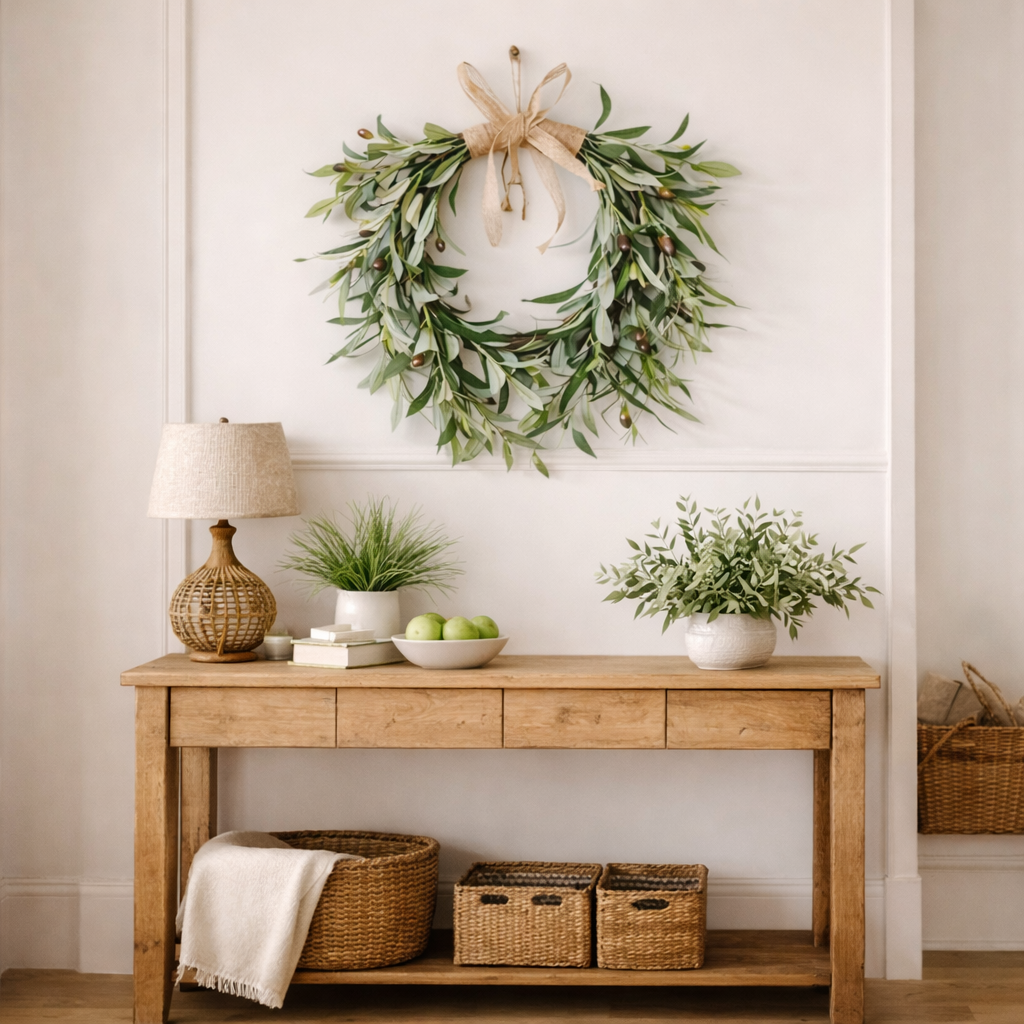 22" Heart Shaped Artificial Olive Leaf & Fruit Wreath