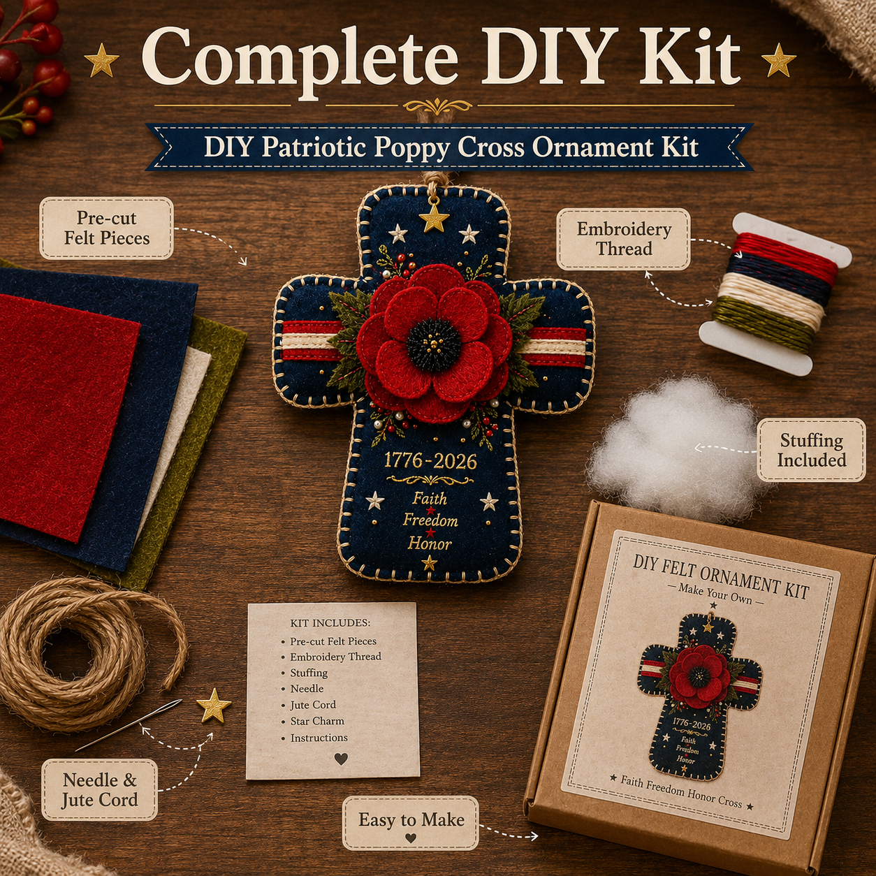DIY Patriotic Poppy Cross Ornament Kit