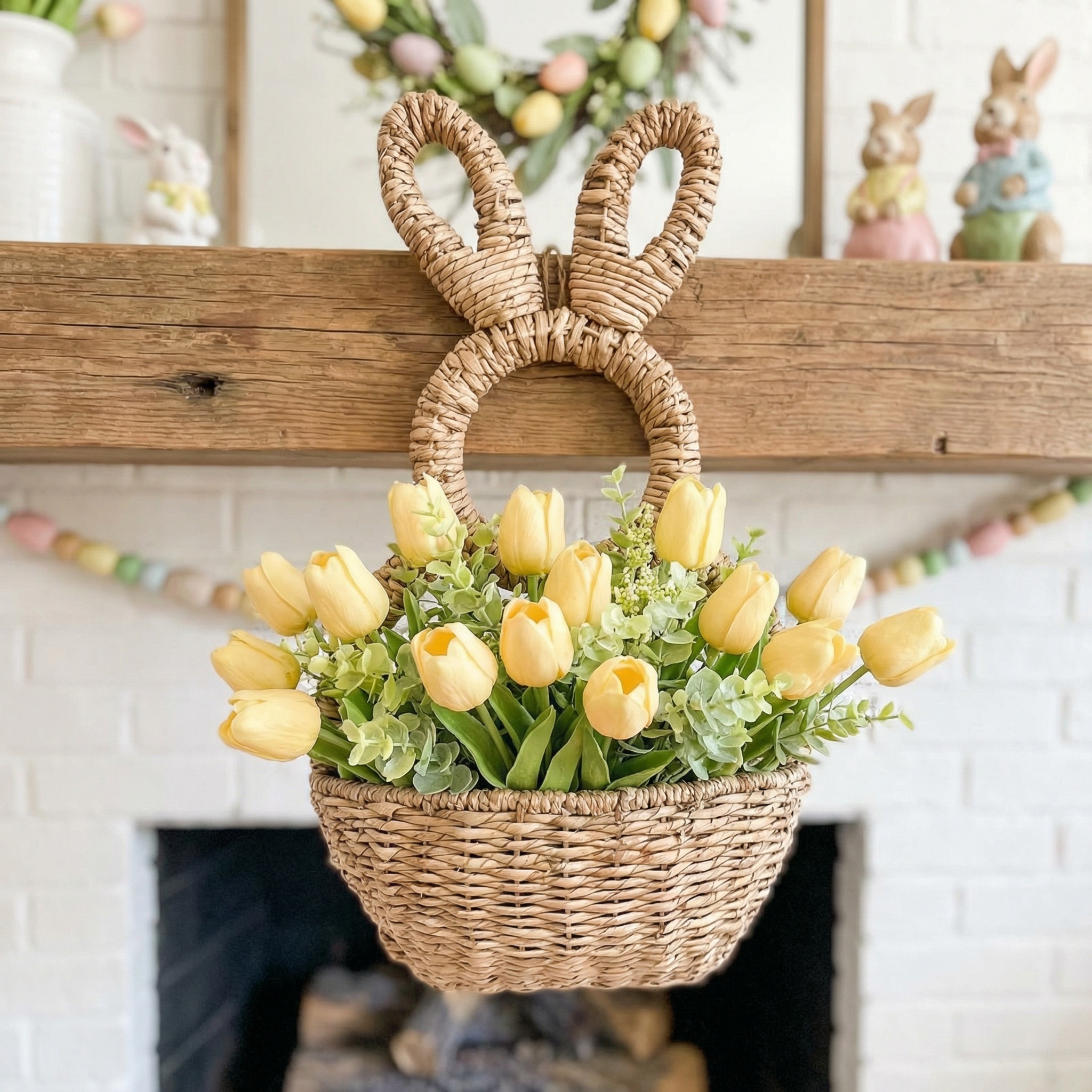 Bunny Basket Hanging Wall Pocket Spring Decor