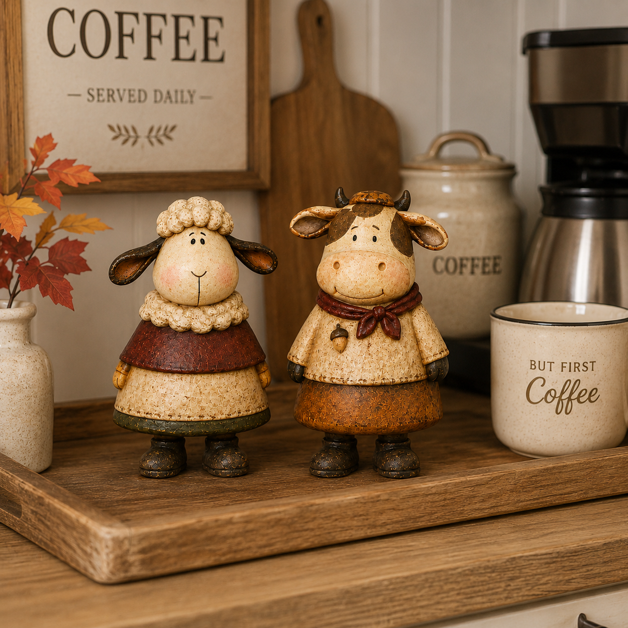 Vintage Harvest Sheep & Cow Figurines