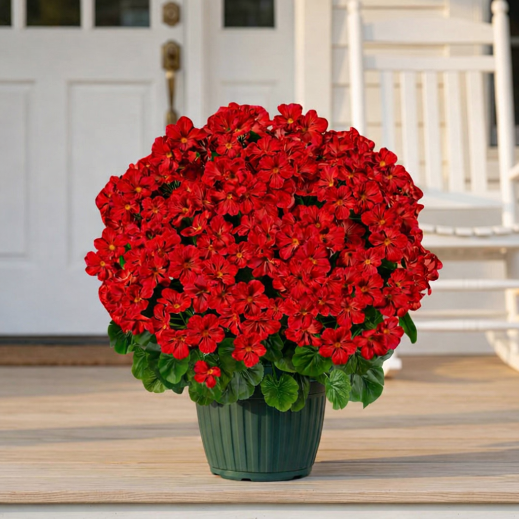 Artificial Geranium Bush – 20 Inch Outdoor Potted Artificial Plant for Front Porch