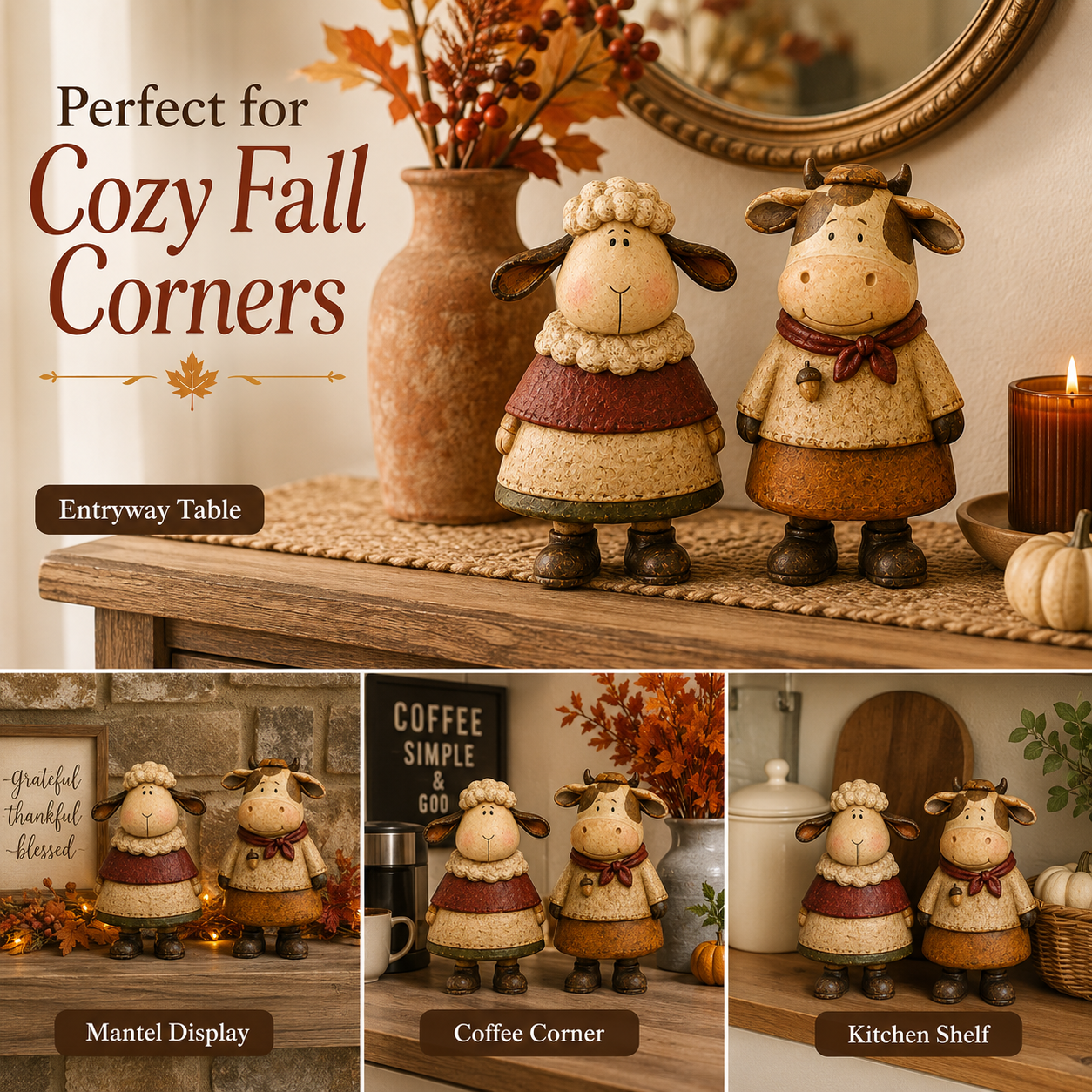 Vintage Harvest Sheep & Cow Figurines