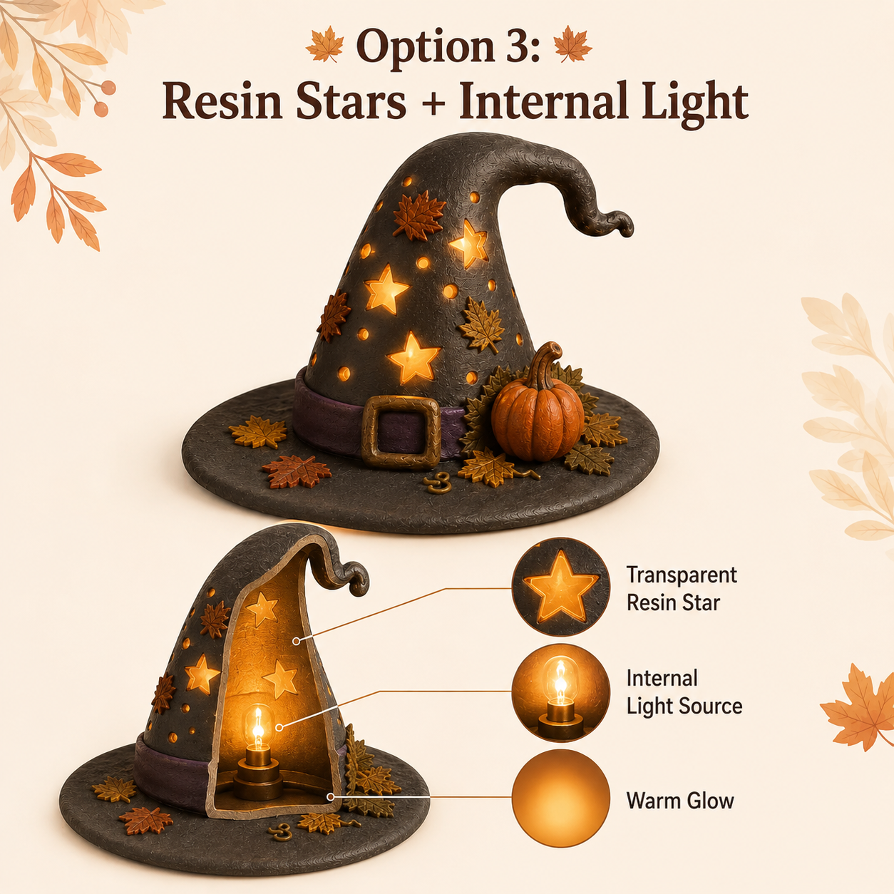Autumn Witch Hat Tabletop Night Light – Lighted Fall Resin Decor