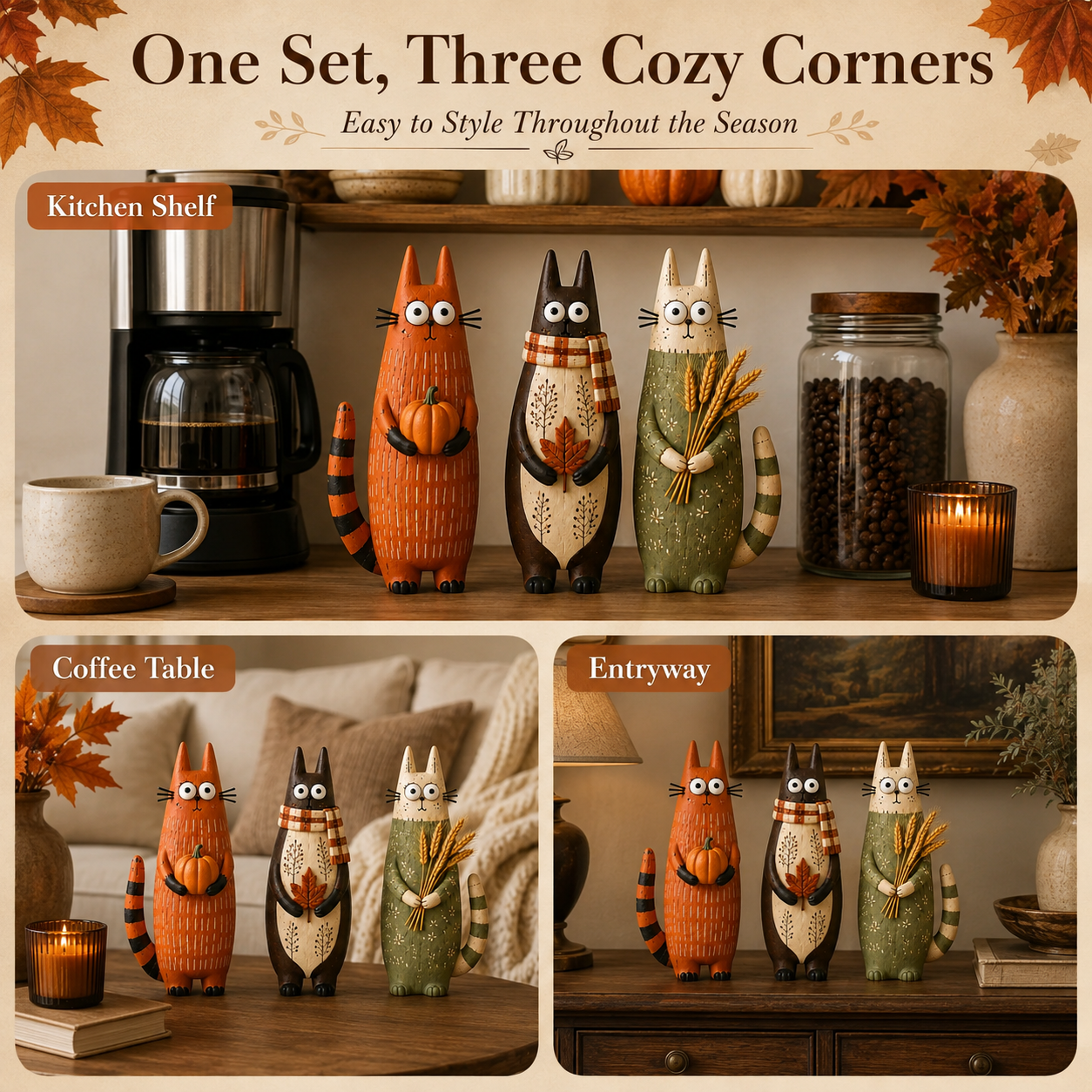 Buy More Save More--Autumn Whimsical Harvest Cat Figurine  