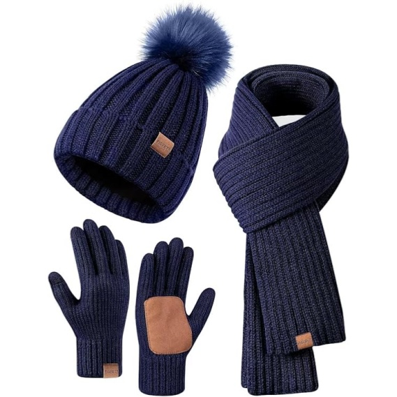 Winter Beanie Hat Scarf Gloves Set