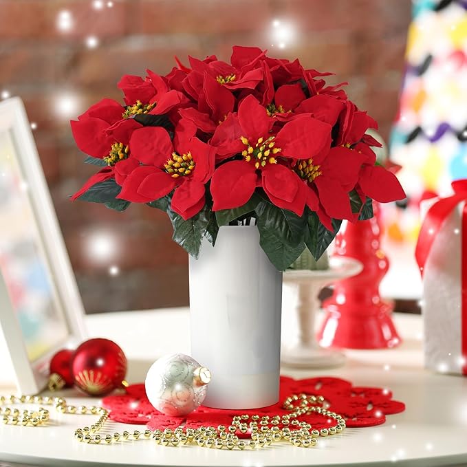 🎄Early Christmas Sale🔥4 Pack Poinsettias Artificial Christmas Flowers