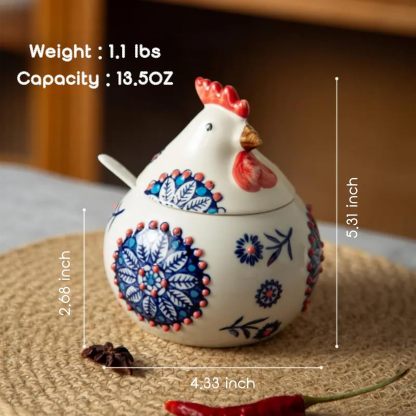 Ceramic Chicken Spice Jars with Lid and Spoon