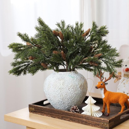 Christmas Artificial Cedar Stems with Pine Cones