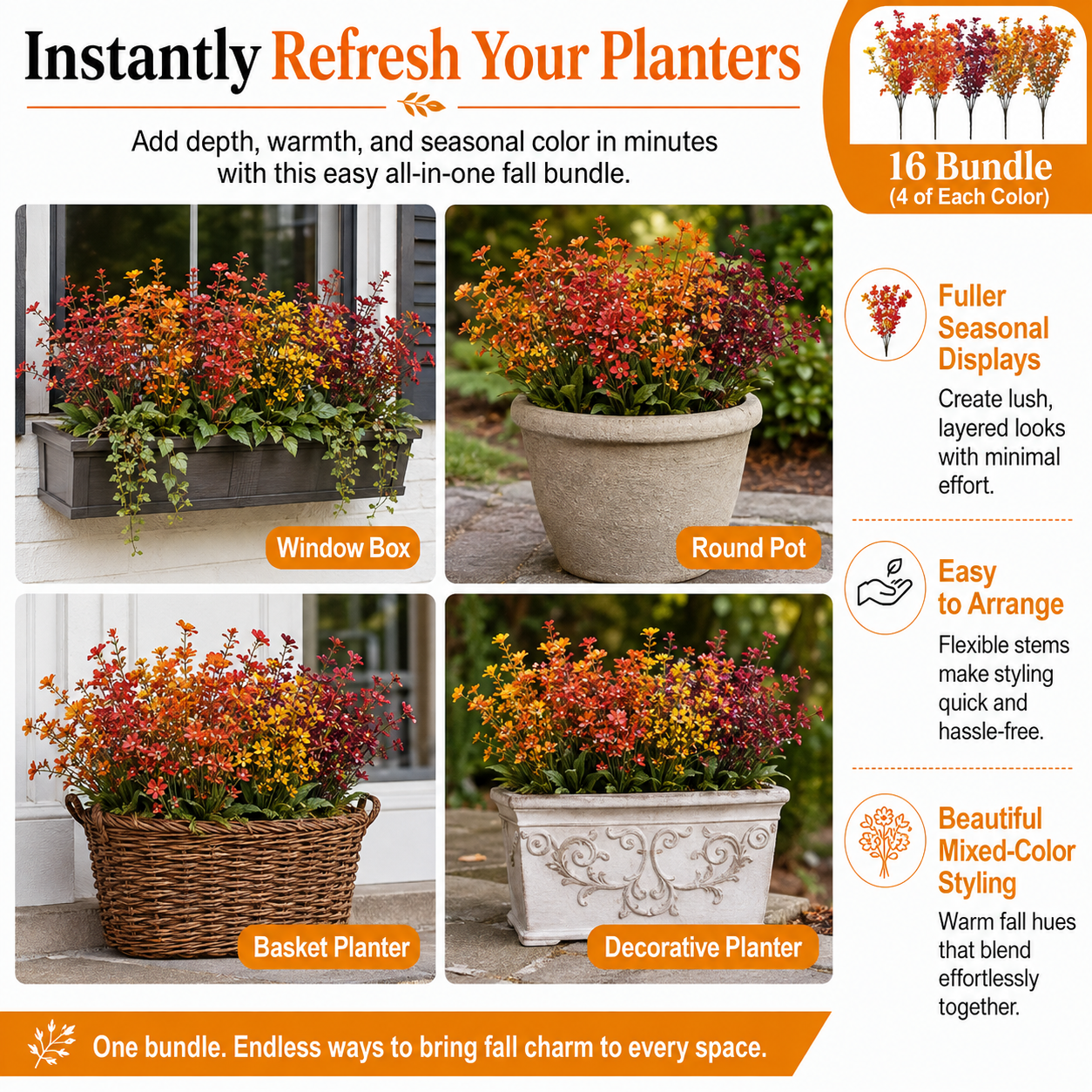 🔥LAST DAY 50% OFF🔥 Artificial Fall Flowers Outdoor ，UV Resistant