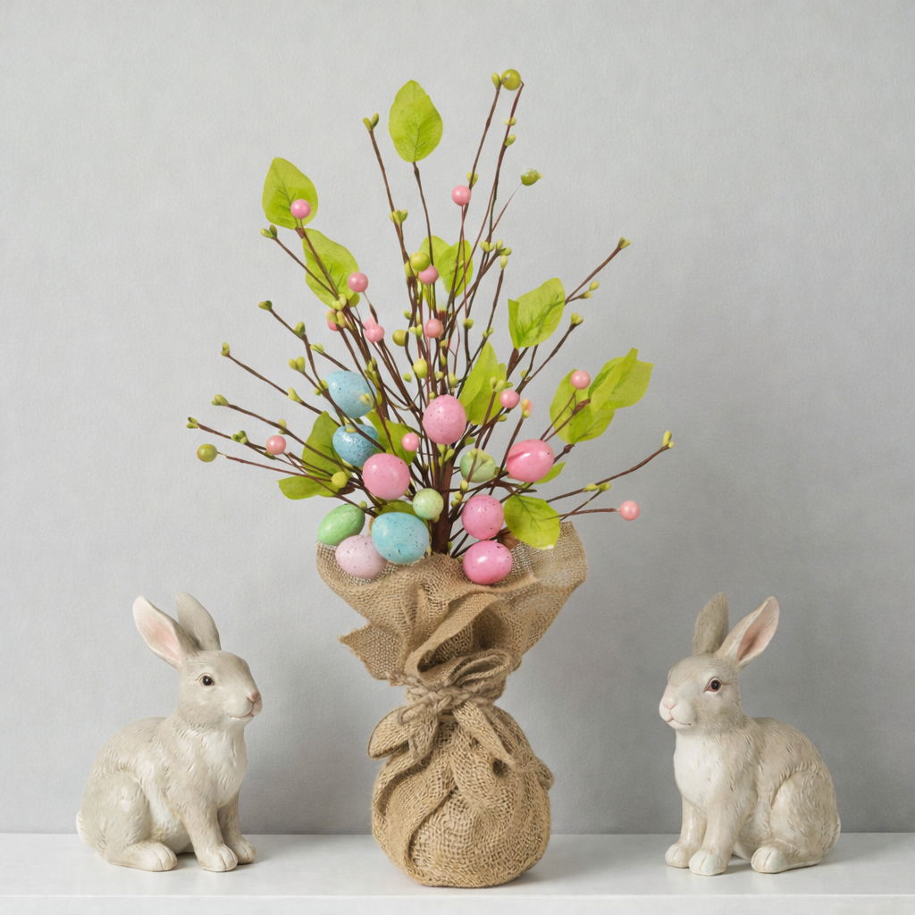 Easter Table Tree Decoration, Artificial Easter Egg Tree with Burlap Base, 