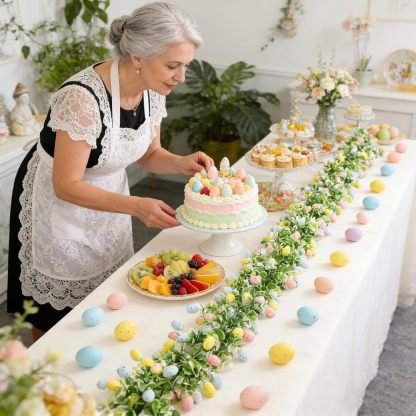 Easter Artificial Garland Decor with Colorful Eggs and Eucalyptus Leaves