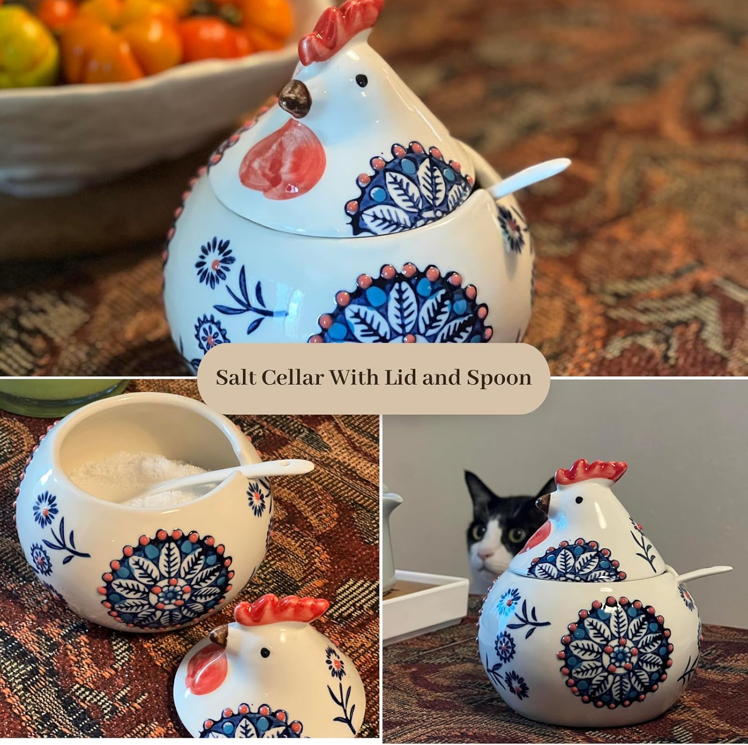 Ceramic Chicken Spice Jars with Lid and Spoon
