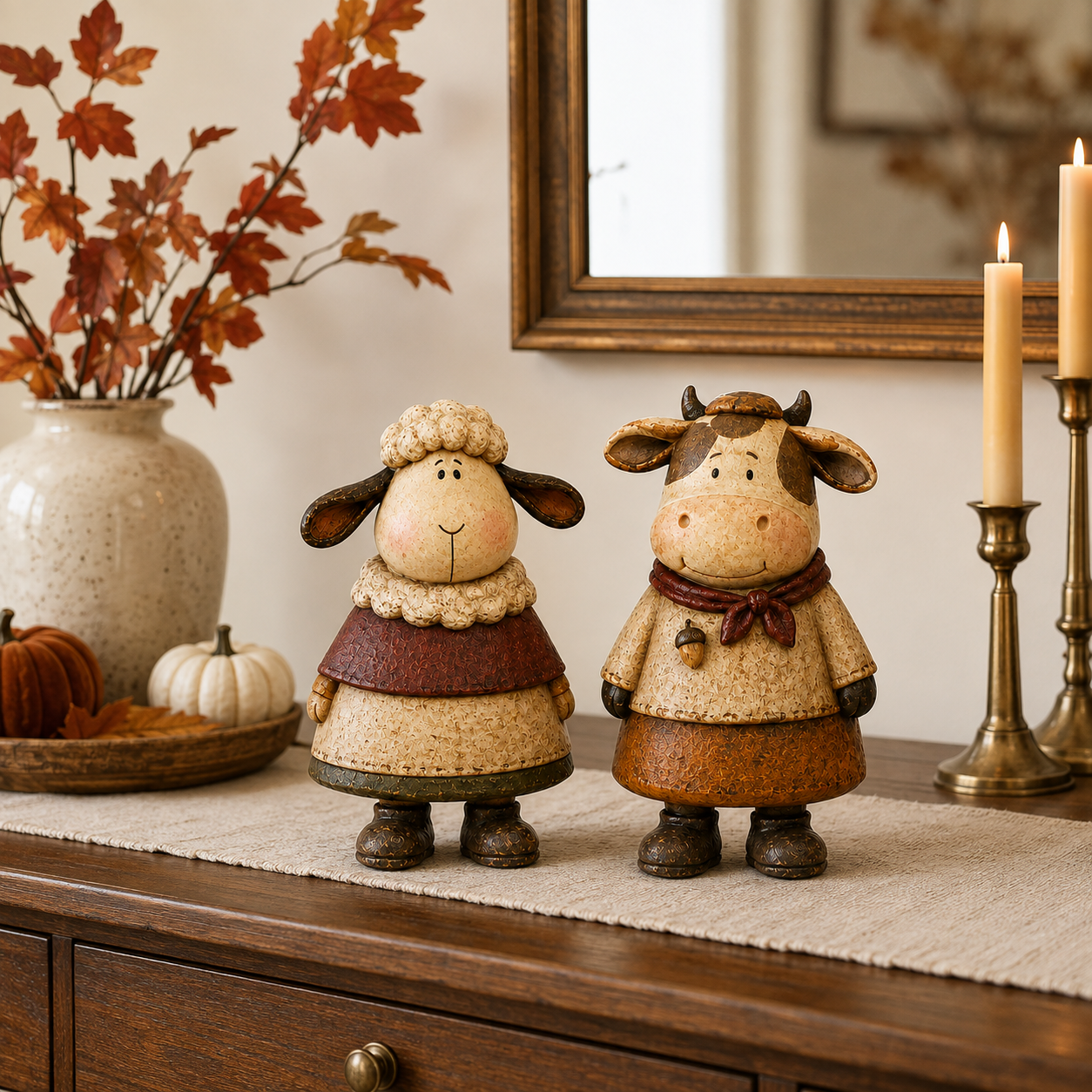 Vintage Harvest Sheep & Cow Figurines