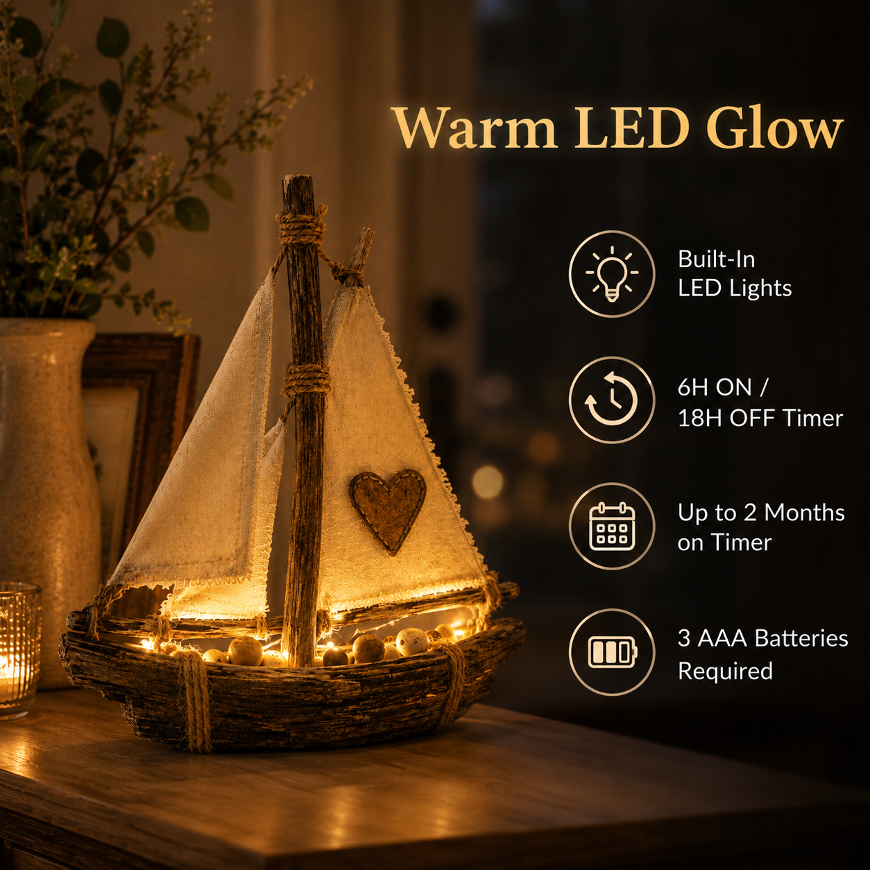 Lighted Rustic Sailboat Decor