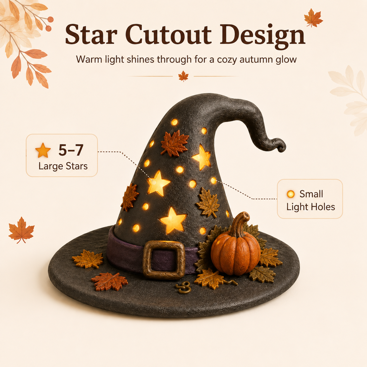 Autumn Witch Hat Tabletop Night Light – Lighted Fall Resin Decor