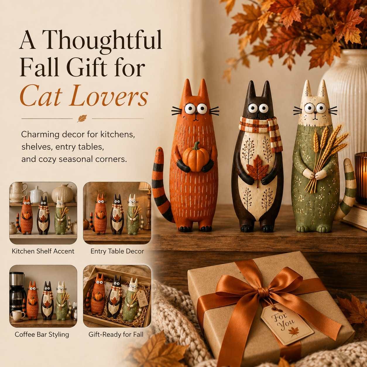 Buy More Save More--Autumn Whimsical Harvest Cat Figurine  