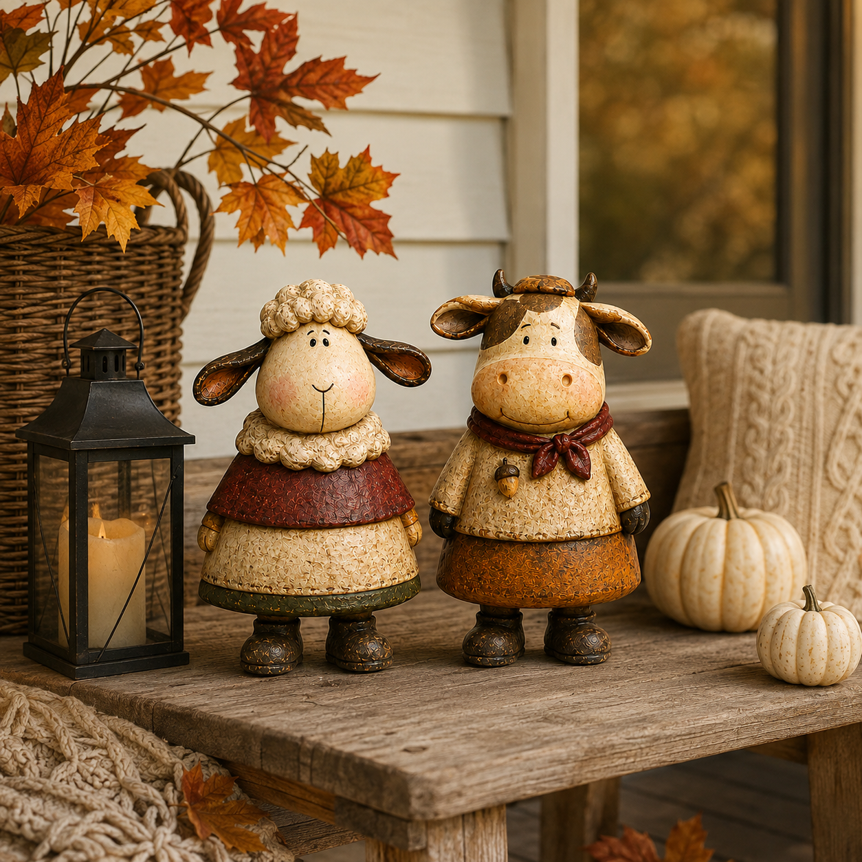 Vintage Harvest Sheep & Cow Figurines