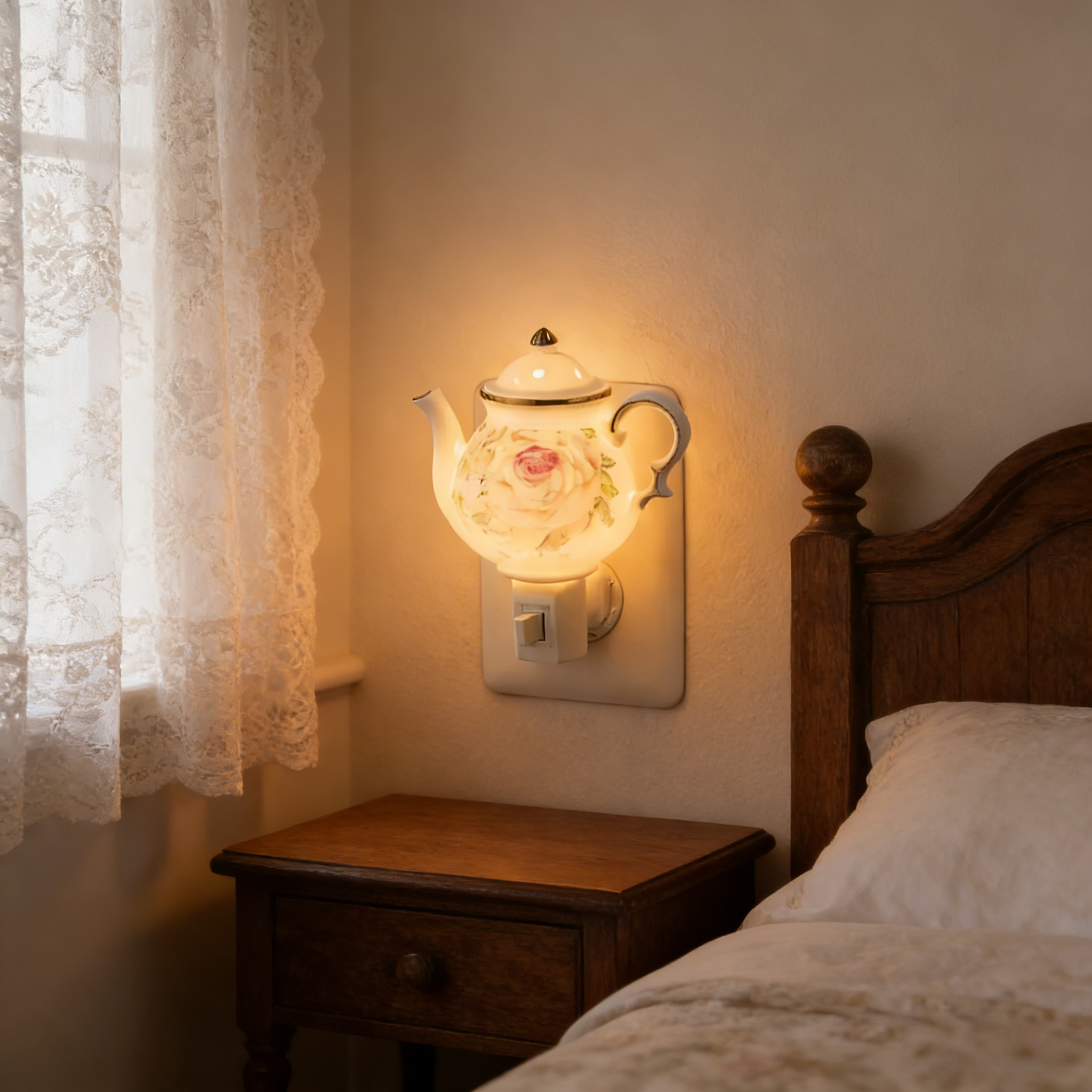 Vintage Pastoral Teapot Plug-In Night Light.