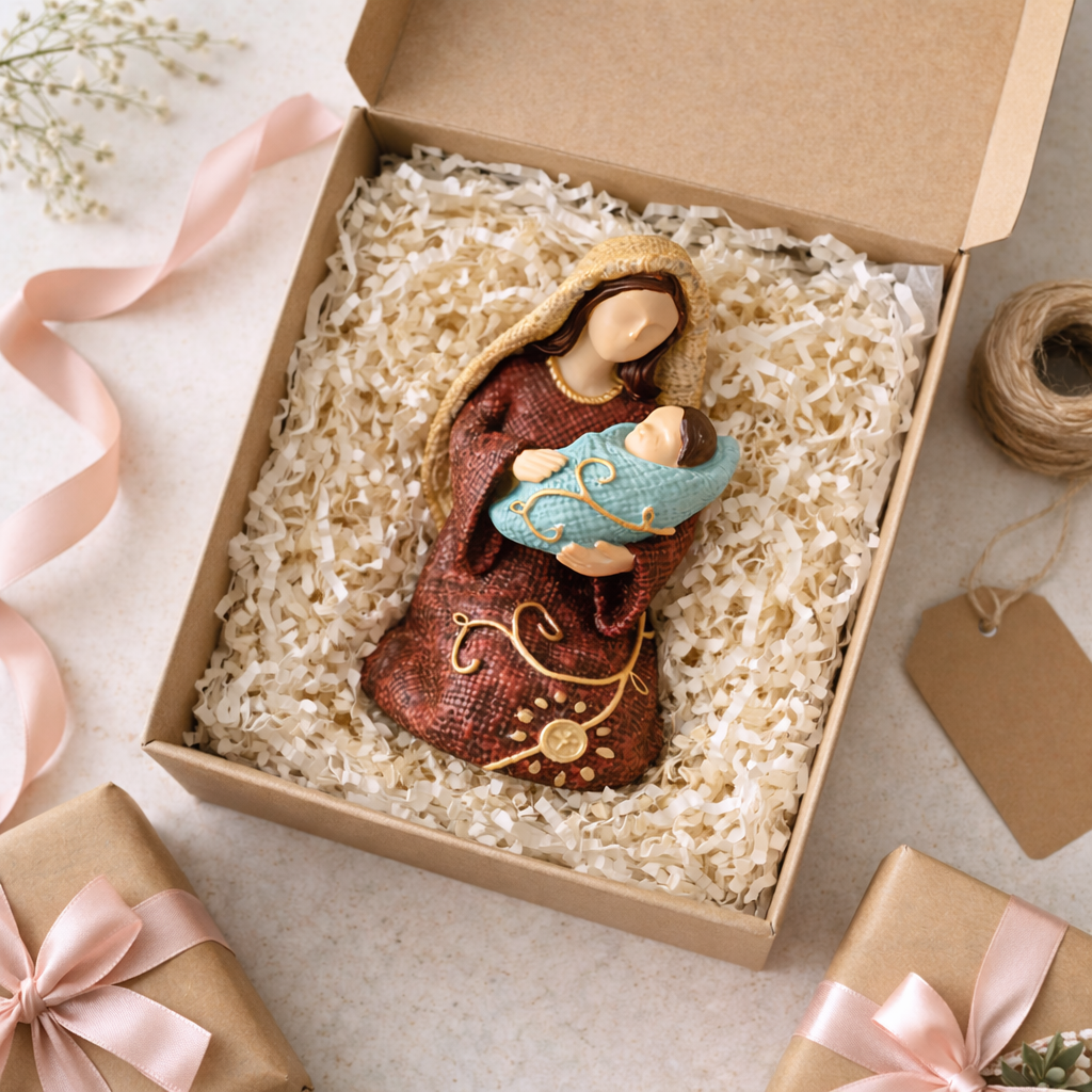 Handcrafted Virgin Mary & Baby Jesus Figurine – Religious Home Décor for Prayer Corner, Shelf & Gift Giving