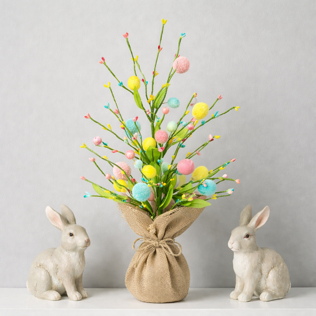 Easter Table Tree Decoration, Artificial Easter Egg Tree with Burlap Base, 