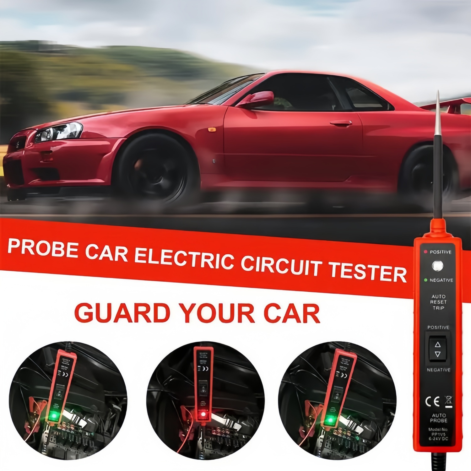 Power Circuit Probe Tester 6V-24V DC Test Light, Automotive Circuit Tester，Car Short Finder