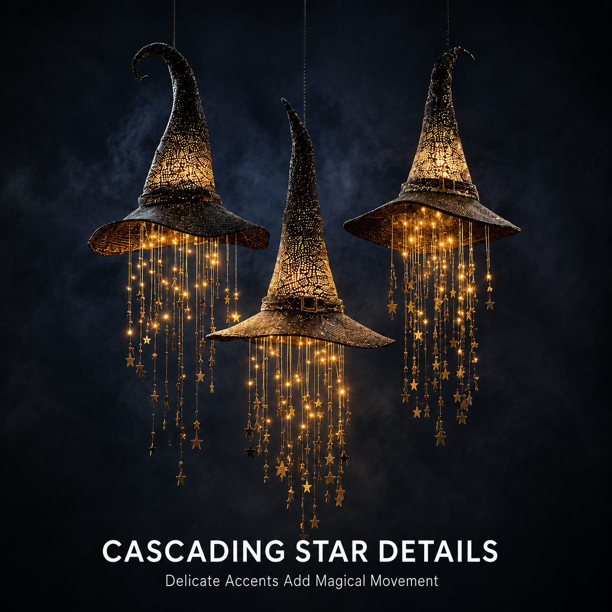 3 Pack Lighted Hanging Witch Hat Star Garland Halloween Decor