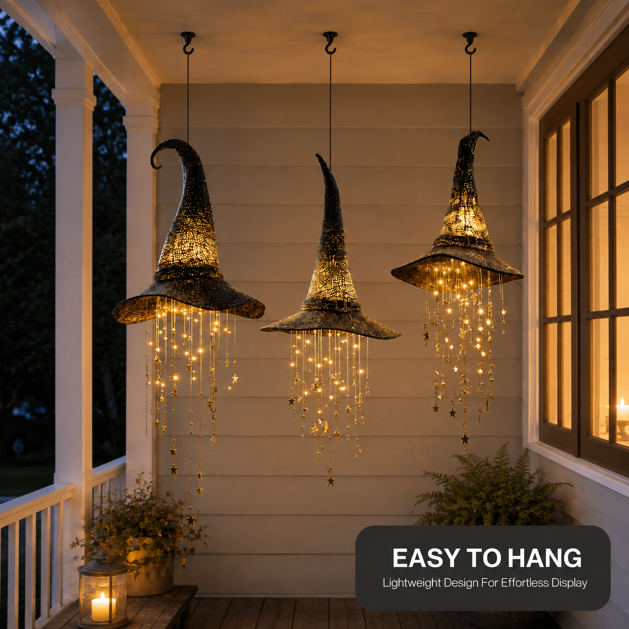 3 Pack Lighted Hanging Witch Hat Star Garland Halloween Decor