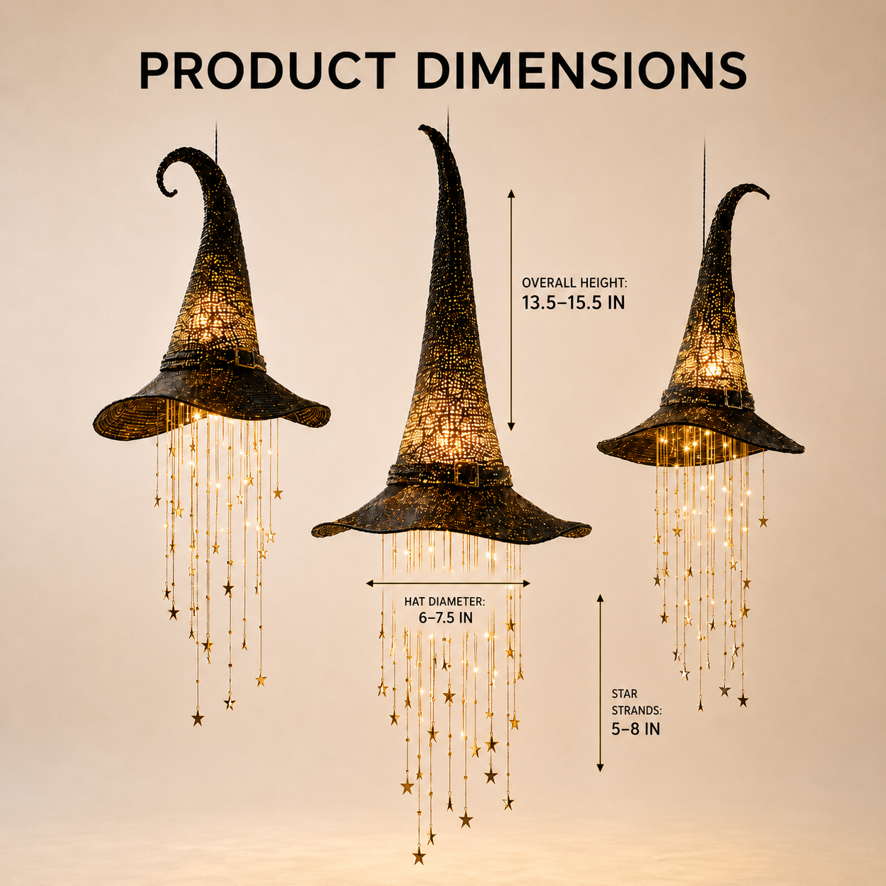 3 Pack Lighted Hanging Witch Hat Star Garland Halloween Decor