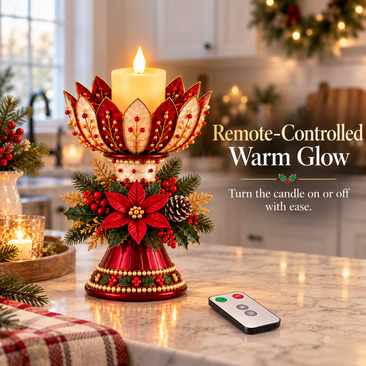Vintage Poinsettia Christmas Candle Centerpiece